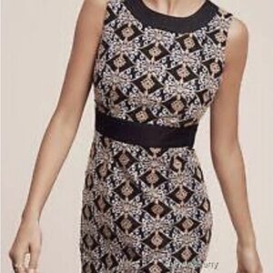 New HD in Paris Sz 6 Black/ Tan Cotton Geometric Sleeveless Dress